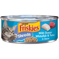 PURINA Friskies Shreds Ocean Whitefish & Tuna In Sauce Cat Food, 5.5 OZ Can