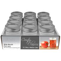 Country Classics Wide Mouth Glass Canning Jar, 1 Pint (16 OZ ), 12-Pack, CCCJWM-116-12PK