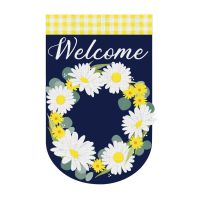 Evergreen Daisy Wreath Garden Burlap Flag, 14B9704