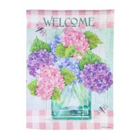 Evergreen Welcome Hydrangeas Garden Textured Suede Flag, 14ES10295