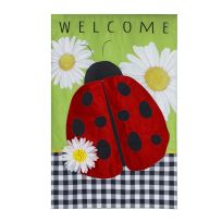 Evergreen Ladybug with Checks Garden Burlap Flag, 14B10347