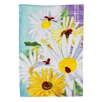 Evergreen Daisy and Ladybug Field Garden Burlap Flag, 14B10888