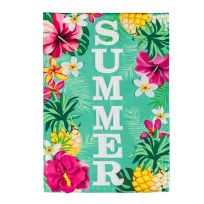 Evergreen Stacked Tropical Summer Garden Linen Flag, 14L10402