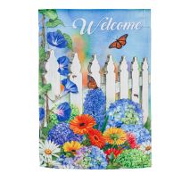 Evergreen Picket Fence and Flowers Garden Suede Flag, 14S10367