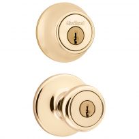 Kwikset Tylo Single-Cylinder Deadbolt Keyed Entry Door Knob,, 92420-031, Polished Brass