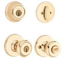 Kwikset 690 Polo Entry Knob Single Cylinder Deadbolt Combo, 96900-250, Polished Brass