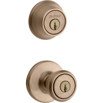 Kwikset 690 Tylo Keyed Entry Knob Single Cylinder Deadbolt Combo, 96900-254, Antique Brass