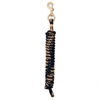 Weaver Equine Poly Lead Rope with a Solid Brass #225 Snap, 35-2100-K3, Black / Tan / Navy, 5/8 IN x 10 FT