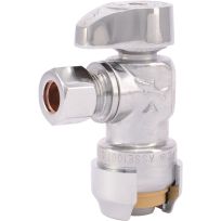 SharkBite Push x 3/8 IN Chrome Plated Angle Stop Valve, 1/2 IN Compression, 23036-0000LF