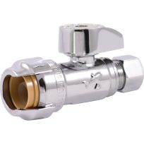 SharkBite Push x 1/2 IN Chrome Plated Straight Stop Valve, 3/8 IN Compression, 23037-0000LF