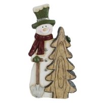 Alpine Snowman and Wood-like Tree Statue with LED Lights and Timer, BEH276HH