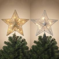 Gerson International 14 IN Electric Lighted Glitter & Mesh Star Tree Topper, Assorted, 2618850