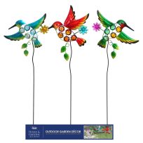 Alpine Metal & Glass Hummingbird Garden Stakes, Assorted, QEL390A