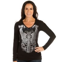 Liberty Wear Women's Freedom Graphic V-Neck Long Sleeve Shirt