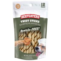 BEEFEATERS Rawhide-Free Oven-Baked Peanut Butter Flavor Twist Sticks Dog Treats, 12-Count, 348897, 2.82 OZ